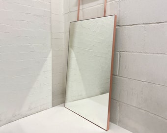 Quadris™ Ceiling Suspended Rectangular Modern Mirror with a Brushed Copper Frame