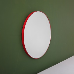Orbis™ Modern Handcrafted Round Mirror with Red Frame, Customisable Colour