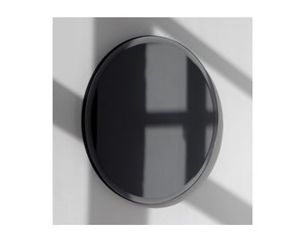 Orbis™ Bevelled Black Tinted Bespoke Frameless Mirror with Faux Leather Backing