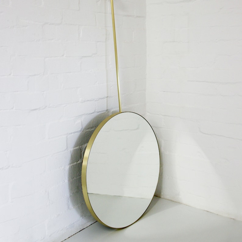 Orbis Round Ceiling Suspended Hanging Mirror with a Brushed Brass Frame image 2