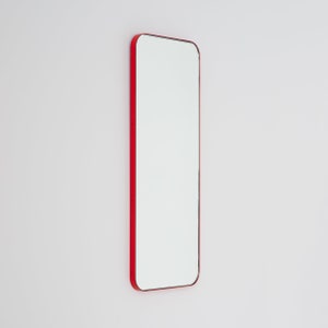 Quadris™ Rectangular Modern Mirror with Red Frame, Customisable