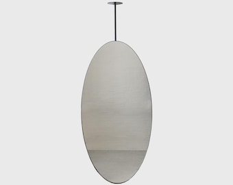 Ovalis™ Ceiling Suspended Hanging Contemporary Mirror with Matte Black Frame