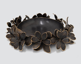 Large Handmade Cast Bronze Kathal Leaves Decorative Bowl Sculpture