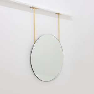 Orbis™ Frameless Ceiling Suspended Round Mirror with Two Brass Rods