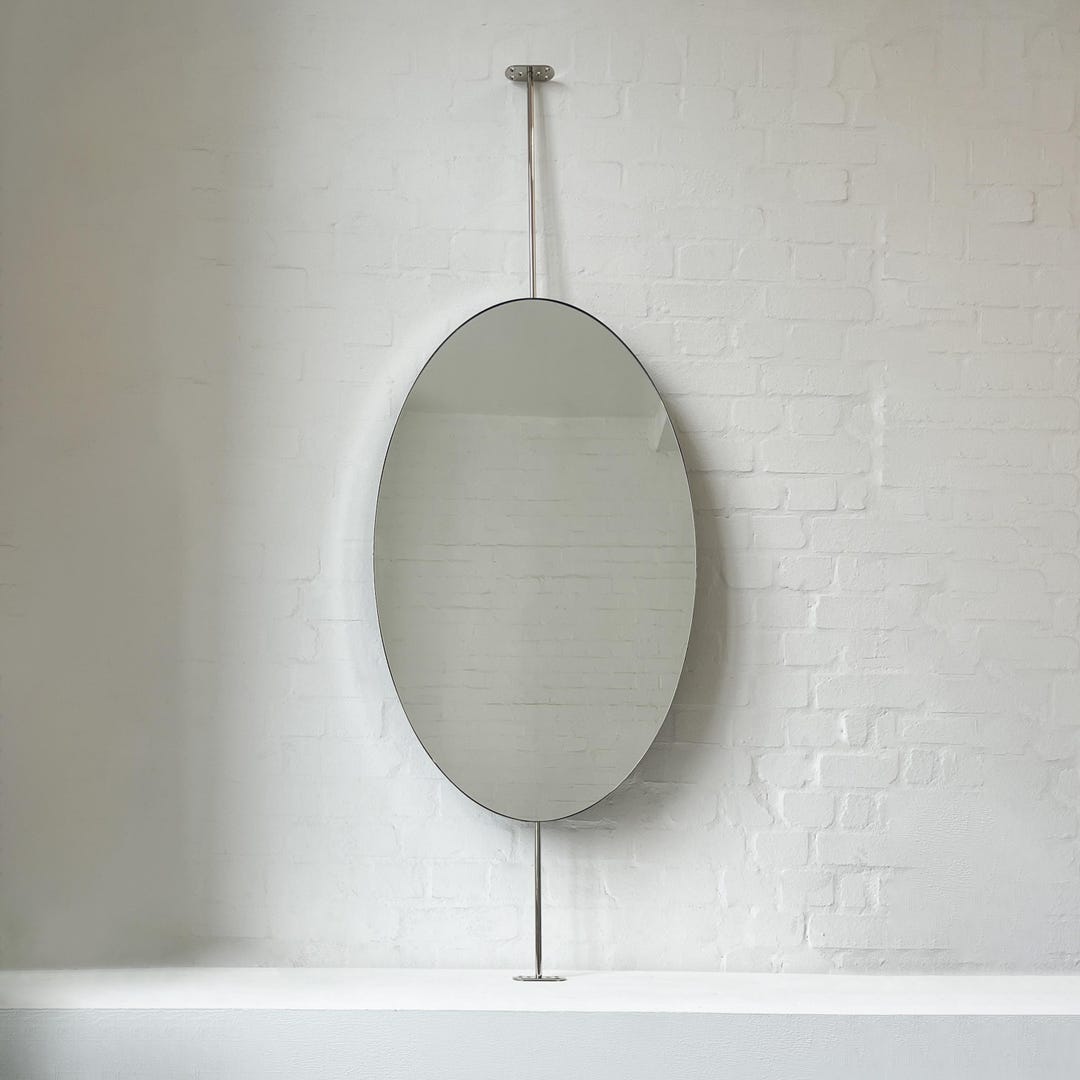 Contemporary Ovalis™ Floor to Ceiling Attached Mirror With Nickel ...