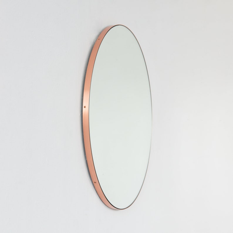 Orbis™ Round Minimalist Bespoke Mirror with Copper Frame Large, XL image 3