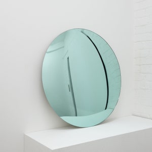 Orbis™ Convex Green Tinted Contemporary Frameless Mirror with Brass Clips