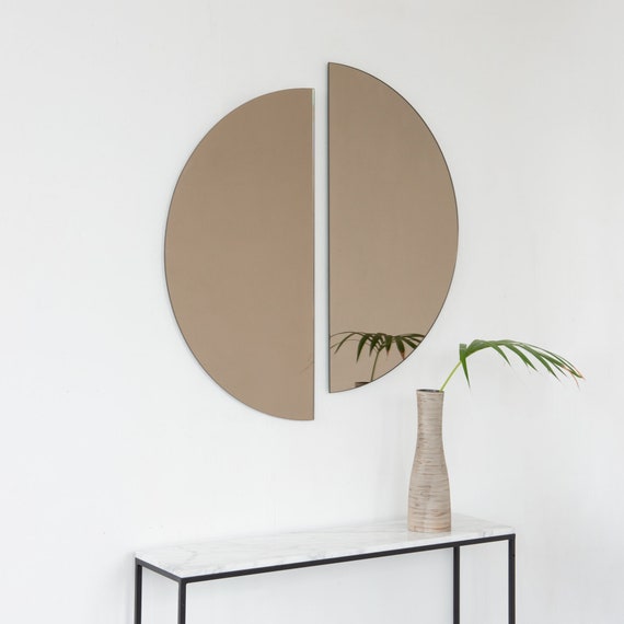 Set of 2 Luna™ Half-moon Bronze Tinted Contemporary Frameless Round Mirrors  Large, XL 