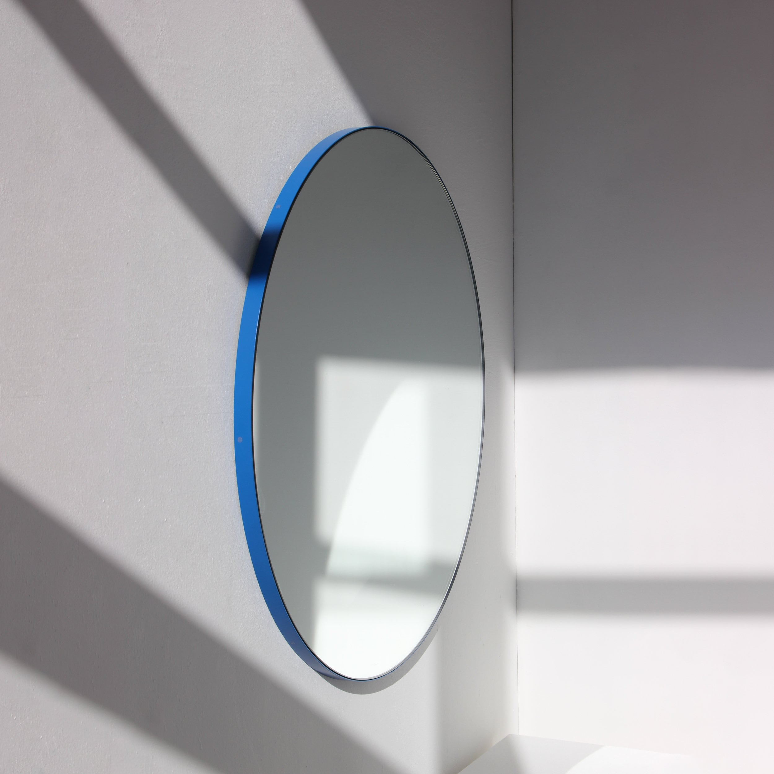 Orbis™ Round Minimalist Mirror With Blue Frame, Customisable