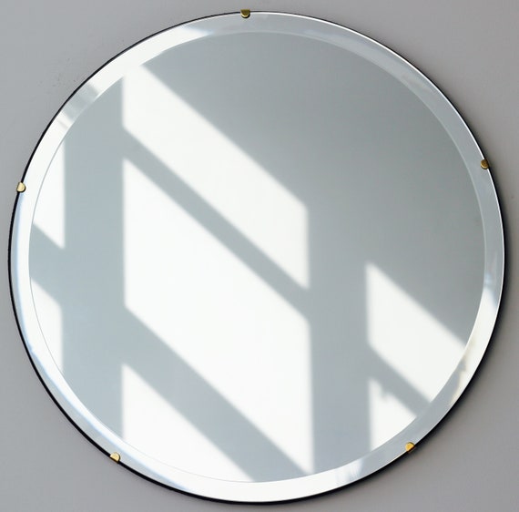 Beveled Silver Orbis Round Mirror Frameless With Brass Clips Round Mirror Frameless With Brass Clips