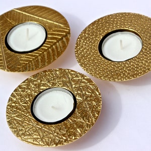Set of 3 Cast Brass Textured T-Light Candle Holders