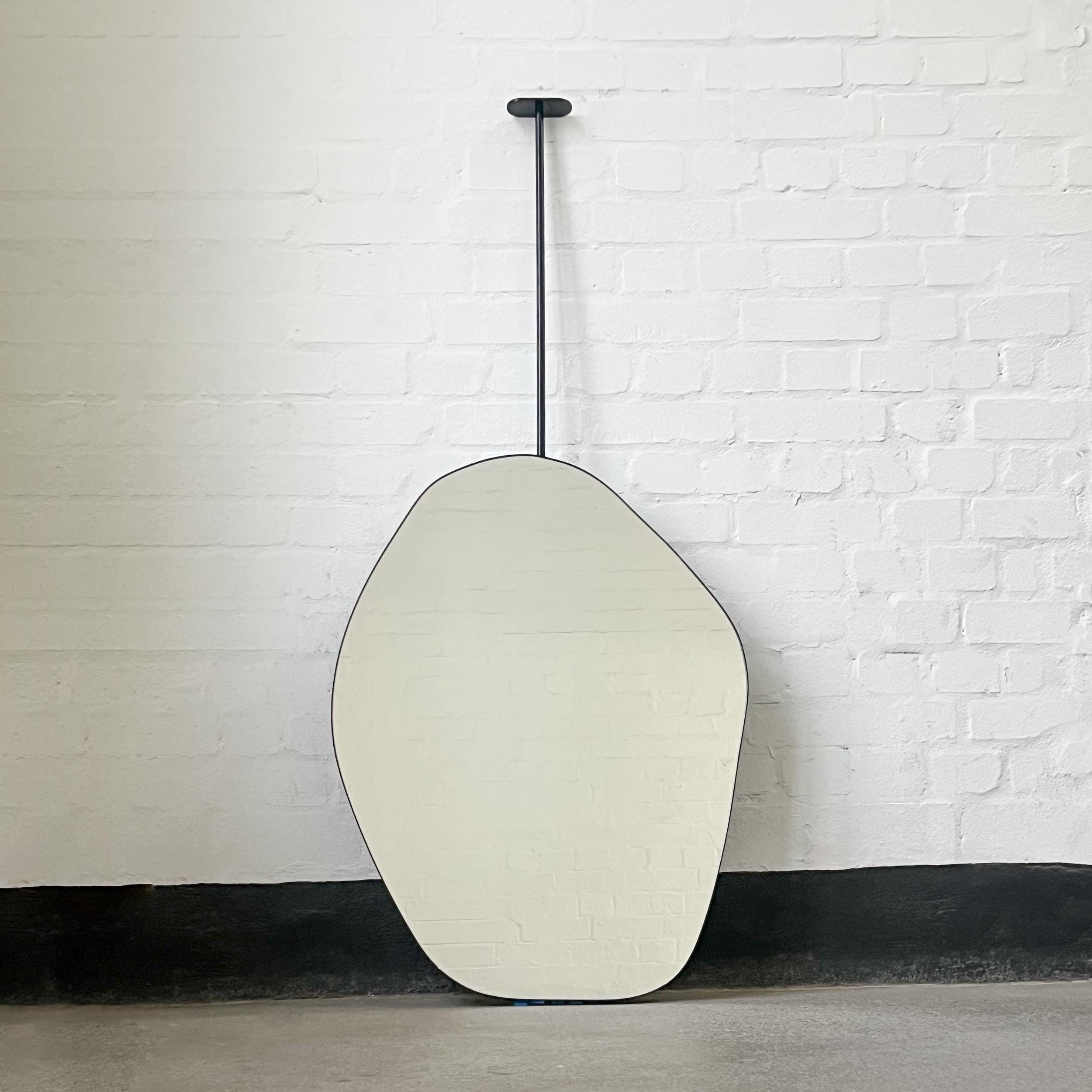 Roca™ Ceiling Suspended Freeform Mirror With Minimalist Black Frame