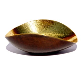 Irregular Brass Shallow Decorative Bowl with Patina