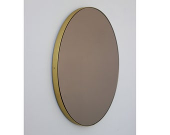 Orbis™ Bronze Tinted Round Bespoke Contemporary Mirror with Brass Frame - Large, XL