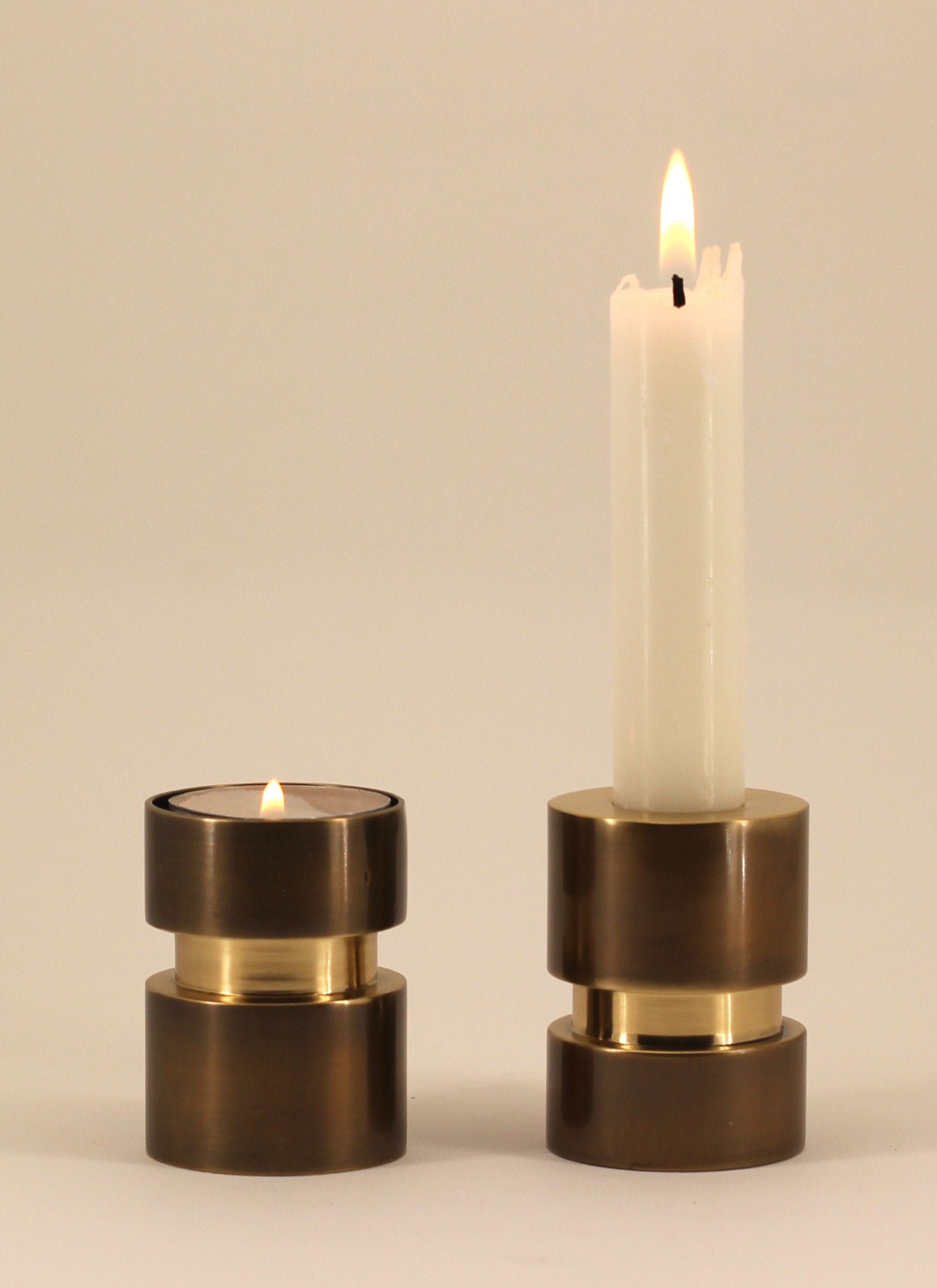 Reversible brass patinated candle holder for taper & tealight Etsy