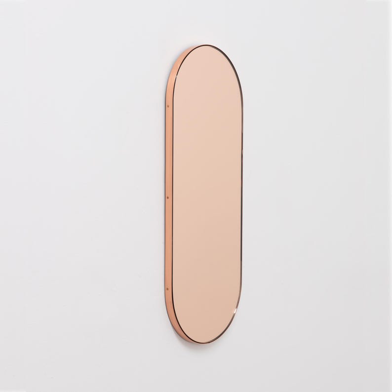 Capsula™ Capsule shaped Rose Gold Minimalist Mirror with Copper Frame