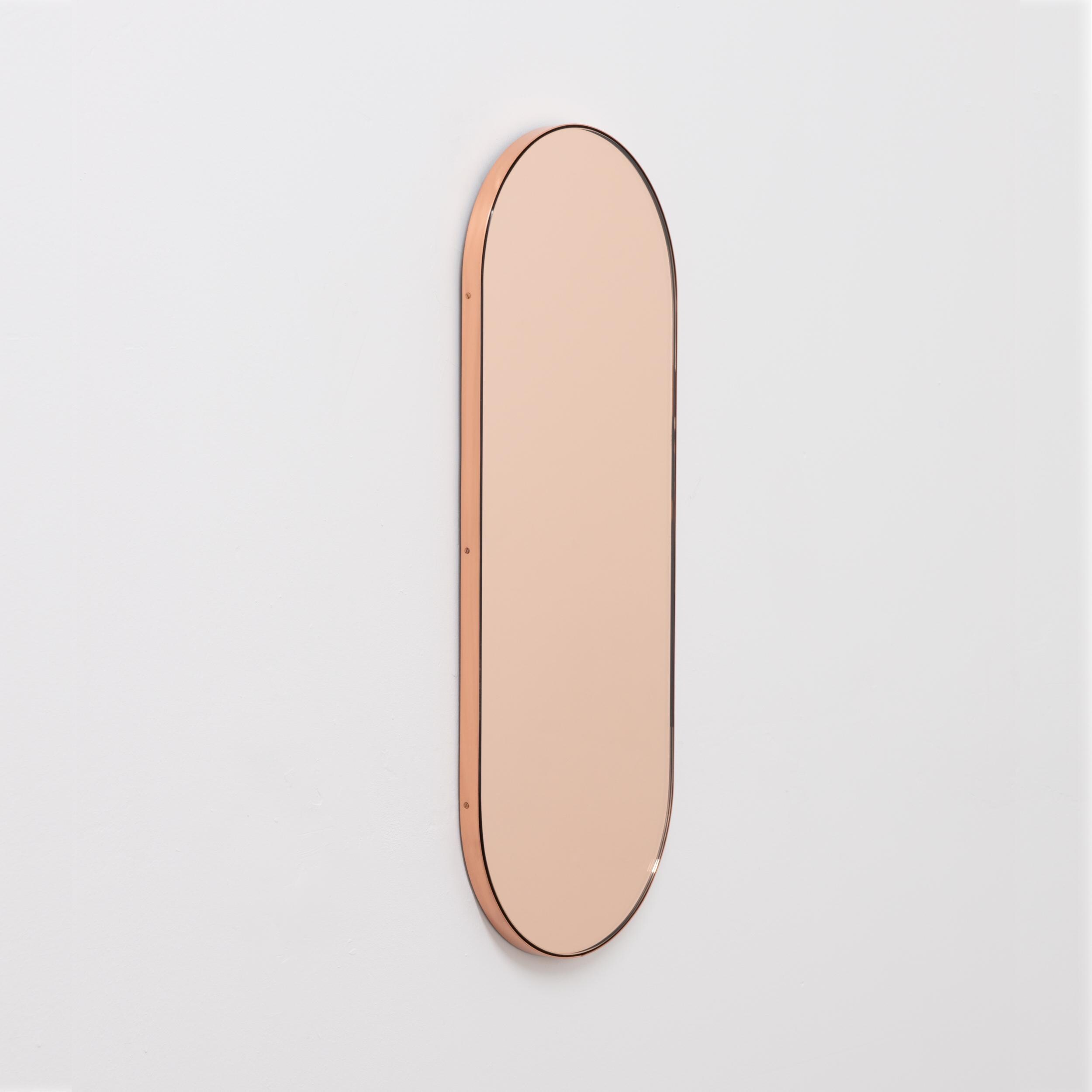 Capsula™ Capsule shaped Rose Gold Minimalist Mirror with Copper Frame