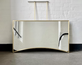 Ceiling Suspended Irregular shaped Mirror with Brushed Brass Full Frame