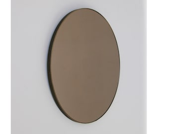 Orbis™ Bronze Tinted Contemporary Round Mirror with a Bronze Patina Brass Frame