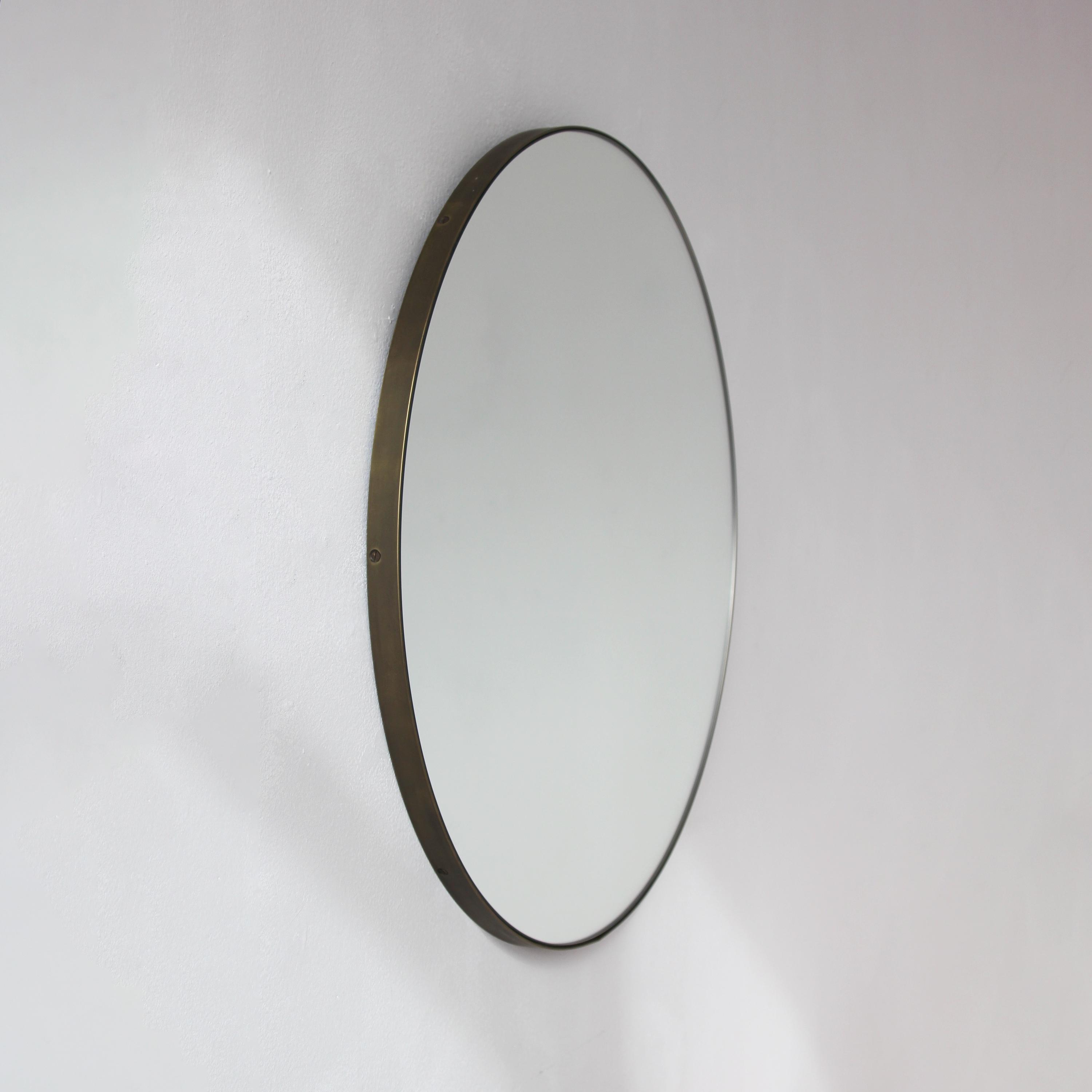 Orbis Round Mirror With Bronze Patina Brass Frame