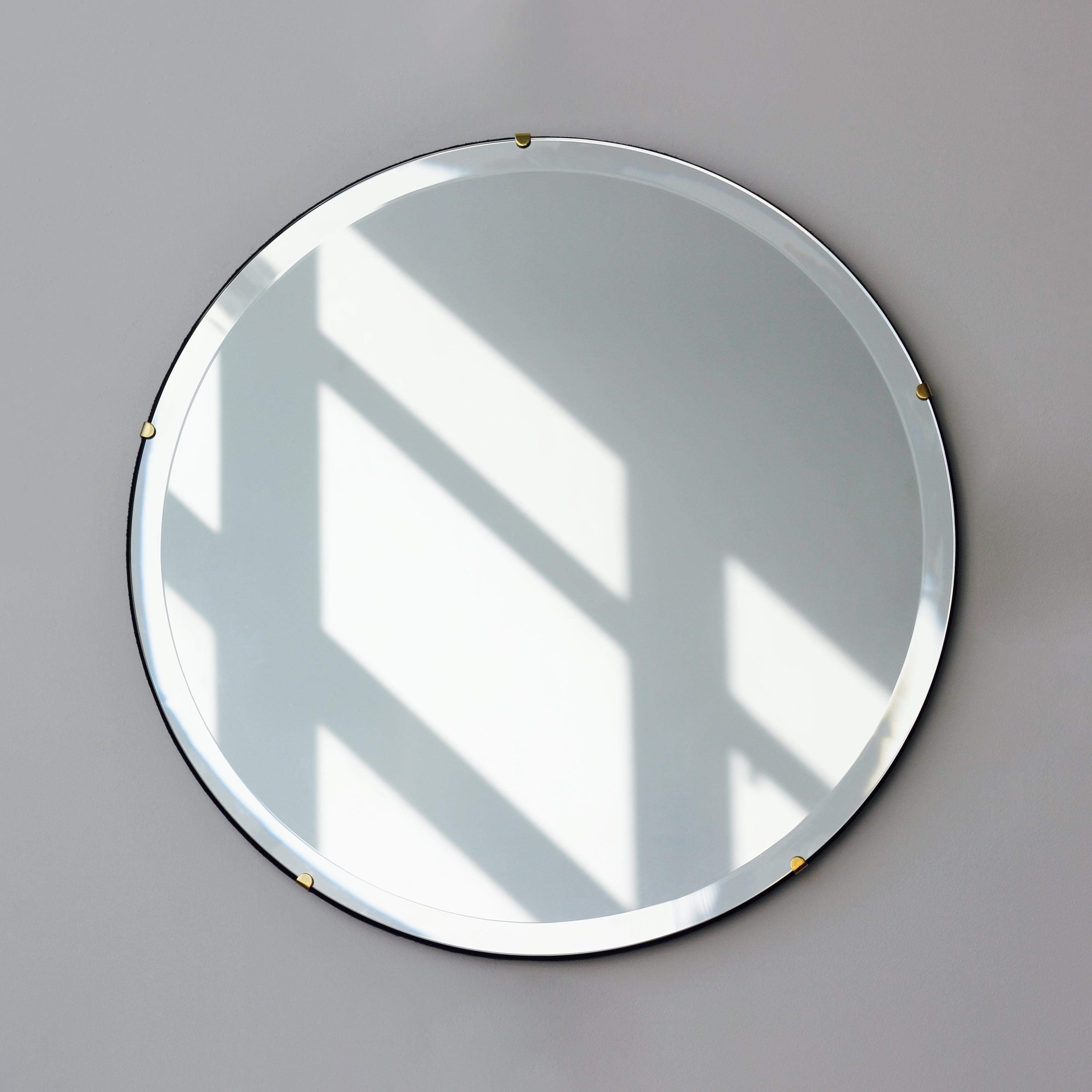 Orbis Bevelled Art Deco Round Frameless Mirror With Brass Clips