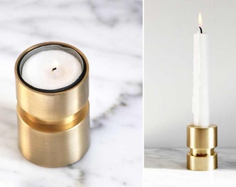 Convertible Brass Candleholder for Taper and Tealight Candles