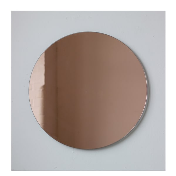 Orbis™ Peach / Rose Gold Tinted Contemporary Customisable Round Frameless Mirror
