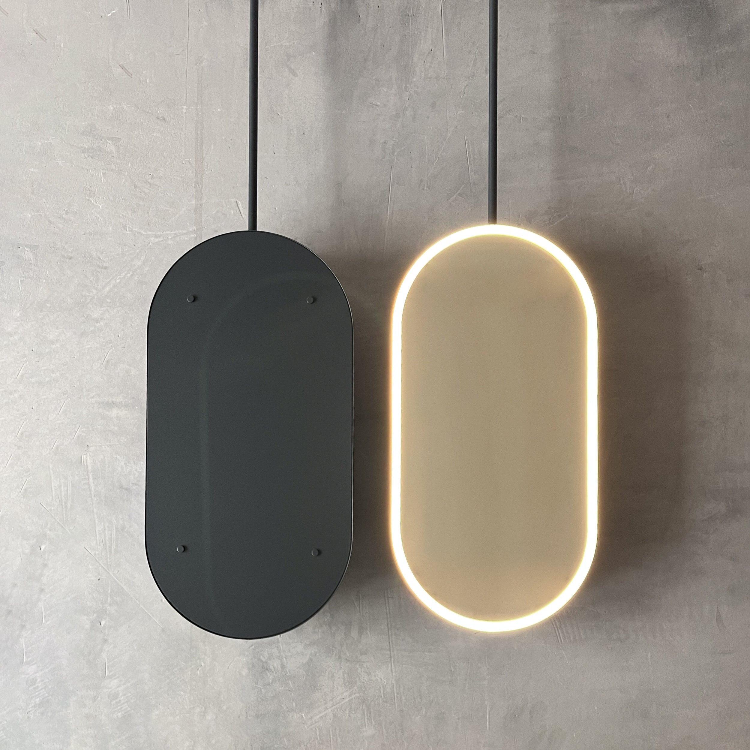 Capsula Ceiling Suspended Illuminated Mirror With Modern Anthracite Grey Frame