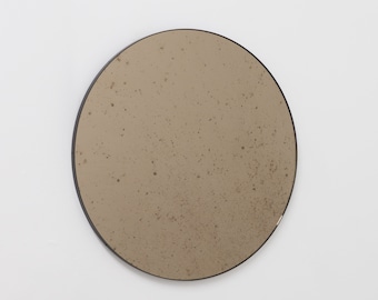 Orbis™ Antiqued Round Bronze Tinted Customisable Mirror with Black Frame