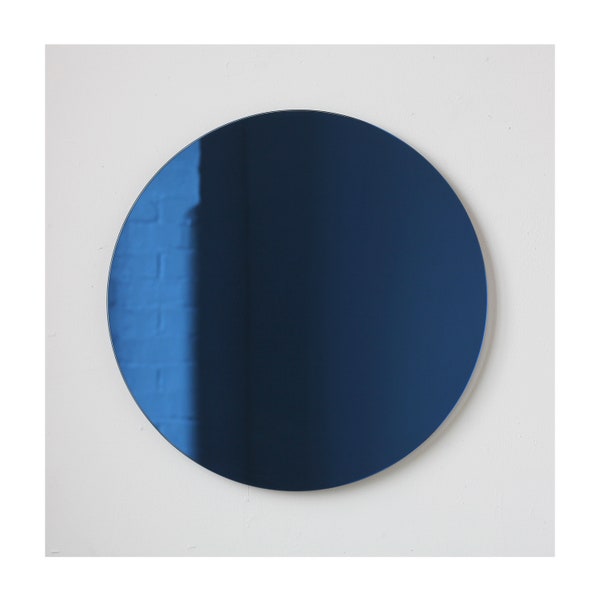 Orbis™ Blue Tinted Round Minimalist Customizable Frameless Mirror