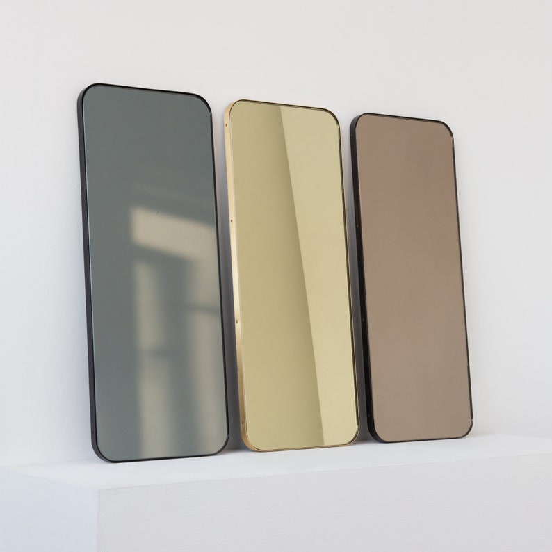 Quadris™ Rectangular Bronze Tinted Minimalist Mirror with a Bronze Patina Frame image 5