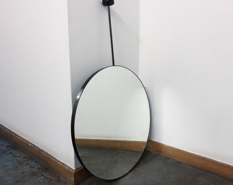 Orbis™ Ceiling Hanging Suspended Round Mirror with Blackened Stainless Steel Frame