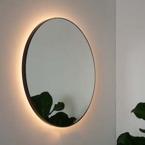 Orbis™ Back Illuminated Modern Round Mirror with Bronze Patina Brass Frame, XL