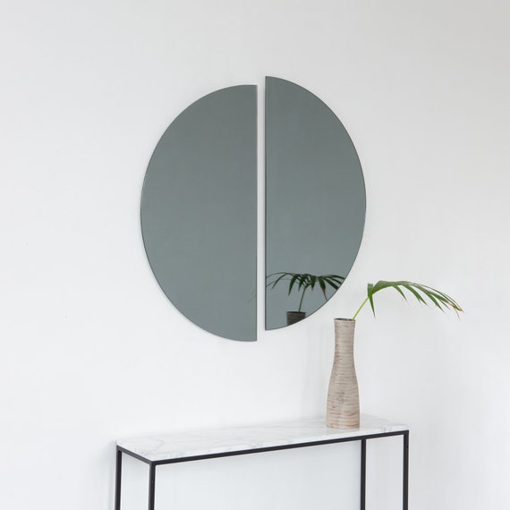 Set of 2 Luna™ Half-moon Semi-circular Frameless Contemporary Round Mirrors  