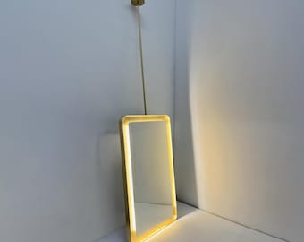 Quadris™ Ceiling Suspended Rectangular Mirror with Brass Tray Frame and Illumination