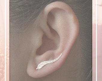 Silver Ear Crawler Earrings Leaf Ear Climber Leaf Ear Sweep Leaves Stud Earrings Upsweep Earrings Wraps Ear Pins Cuffs Boho Festival Date