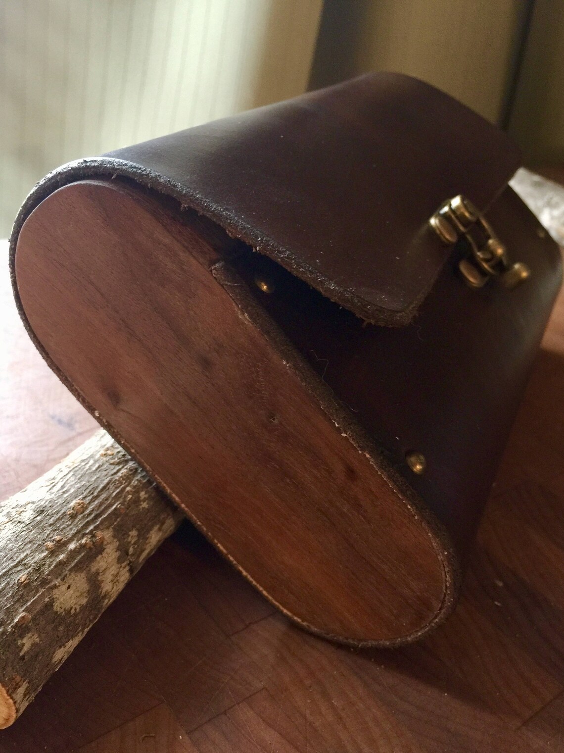 Wood and Leather Pouch Brown with Walnut and Antique Brass Etsy