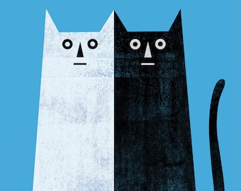 Giant Black + White Cat Poster by David Plunkert