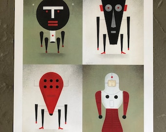 Robot Quad Print by David Plunkert
