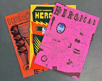 Heroical Set of 3 Zines by David Plunkert, Collectible Artist Book, Comic Book Art, Retro Comic Illustration