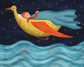 Sweet Dreams by Joyce Hesselberth, Goodnight Artwork, Cozy Bedroom Decor, Nursery Room Decor, Baby Shower Gift, Signed by Artist, 16x20