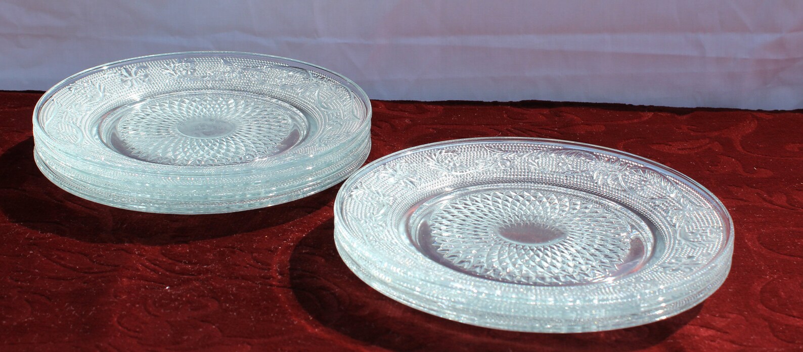 Sale Clear Pattern Sandwich Glass 7 Plate Set of Seven Etsy