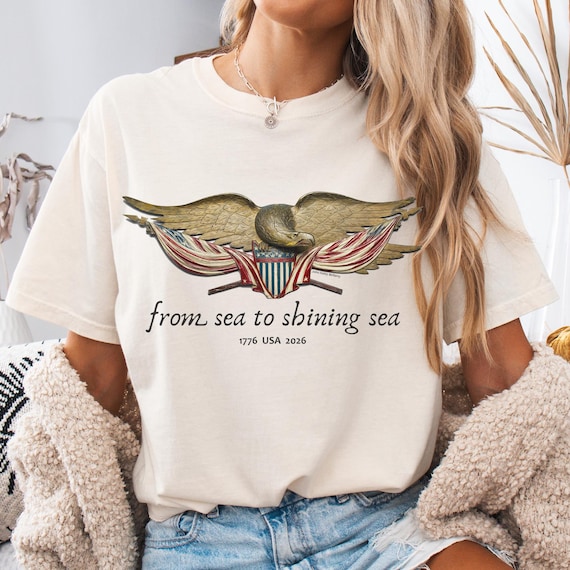 Comfort Colors® Vintage Eagle Tee with 1776 USA 2026 Shield and From Sea to Shining Sea Design