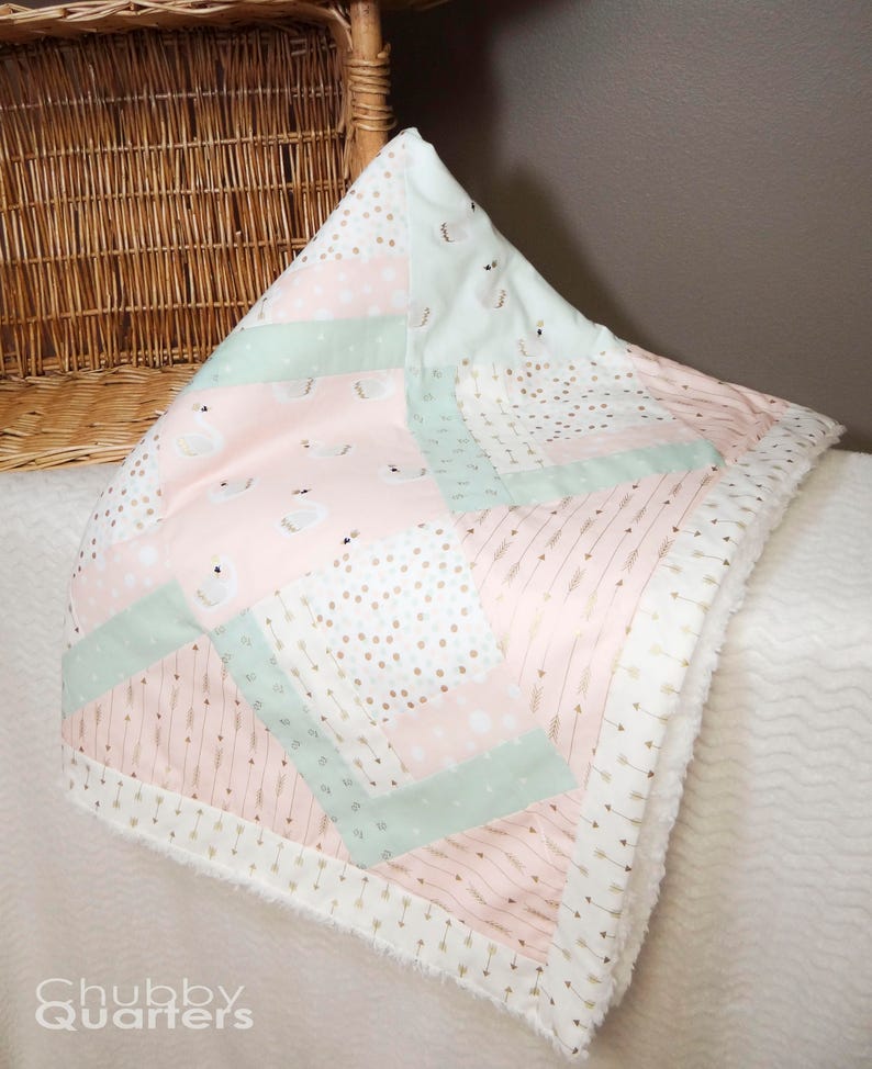 Baby Quilt and Pillowpink and Mint Quiltswan Quiltbaby Etsy