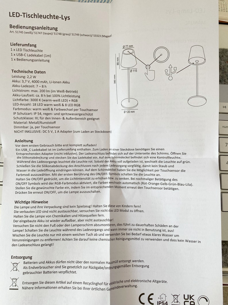 Tischleuchte EDEL LYS LED Dimmfunktion Bild 10