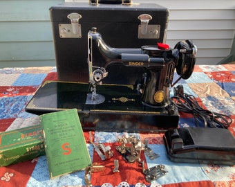 Vintage Singer Featherweight 221 Sewing Machine - August 11, 1952 - Rewired, Serviced with Accessories! FREE SHIPPING