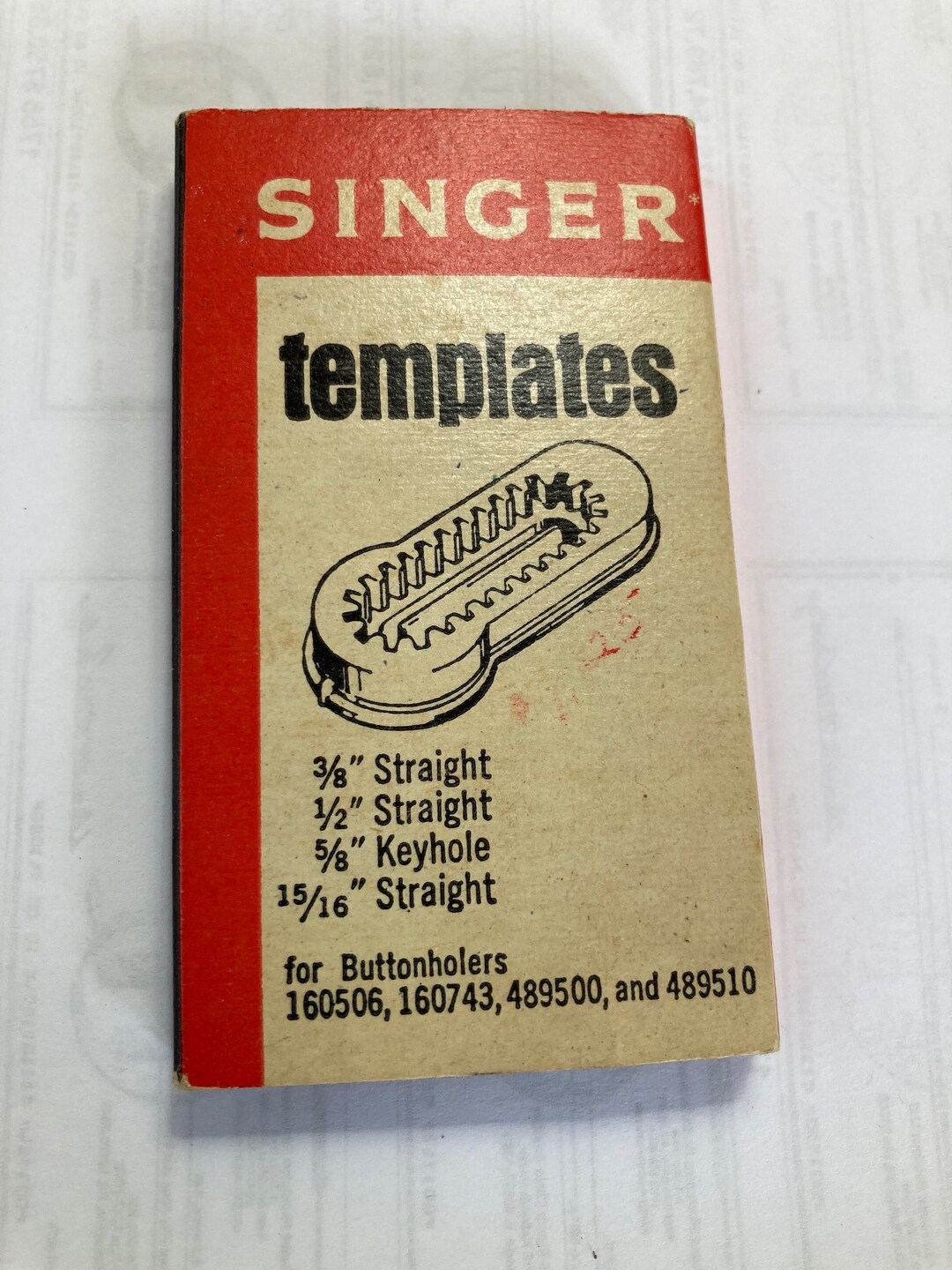 Vintage Singer Sewing Machines Original Buttonhole Templates for 160506