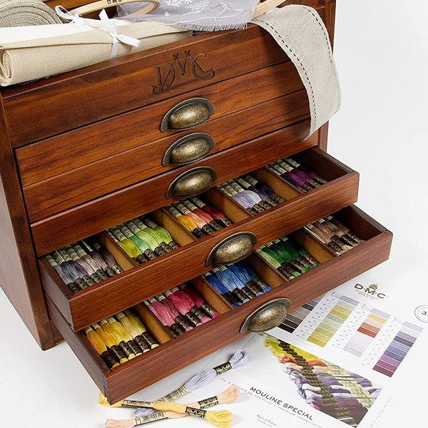 DMC Wooden Collectors Box Includes 1x Skein of all 500 Stranded Cotton Threads