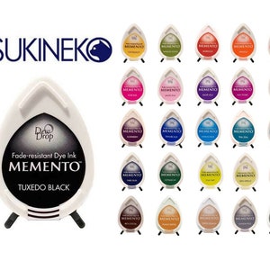 Tamponi di inchiostro per timbri in gomma Tsukineko Memento Dew Drop ad asciugatura rapida, 36 colori di tintura tra cui scegliere - Asciugatura rapida e resistente allo sbiadimento, a base d'acqua