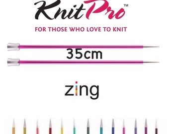 Aiguilles à tricoter droites / monopointes KnitPro Zing - 35 cm de long - Toutes les tailles